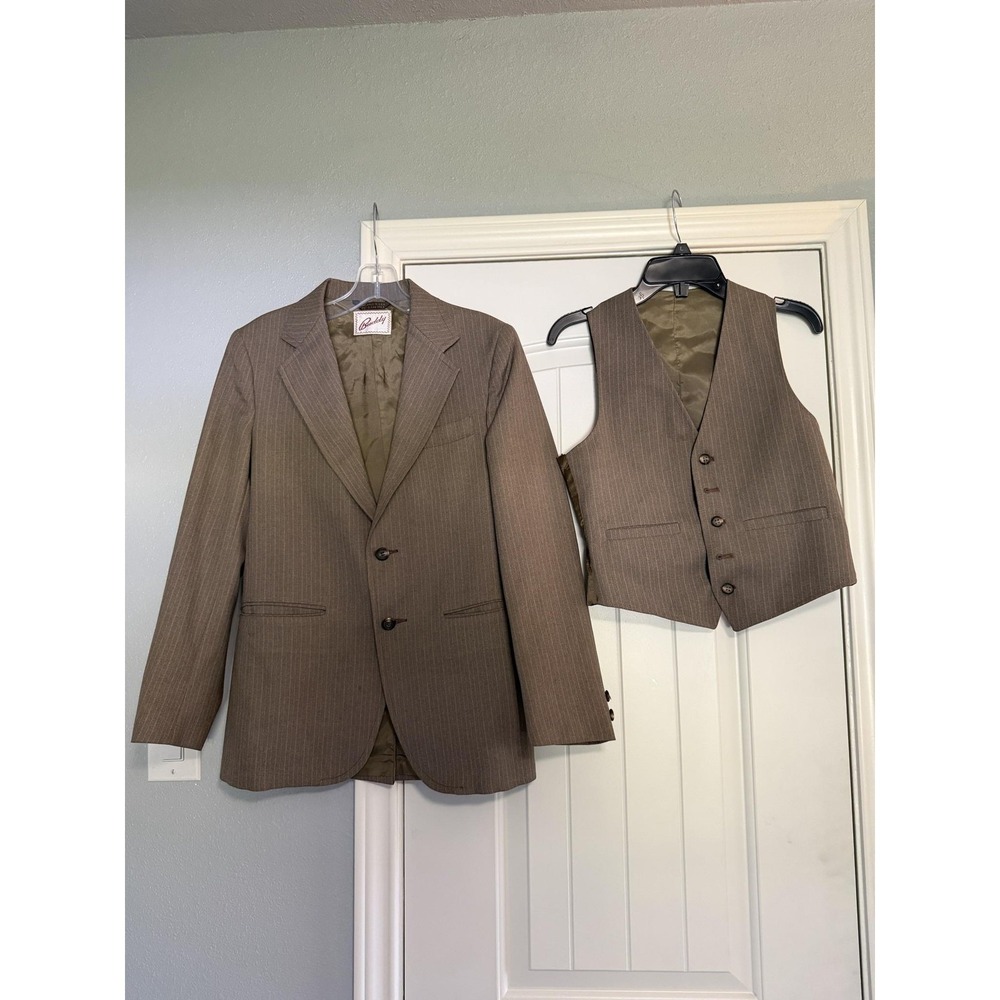 Buddy Suit Mens 32 Brown Stripe 2 Piece Jacket Vest Tailored USA Formal Business
